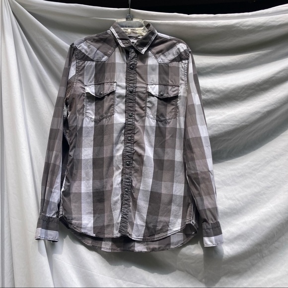 Express Button Down Black Gray and White Shirt, Size Medium. - Picture 2 of 12